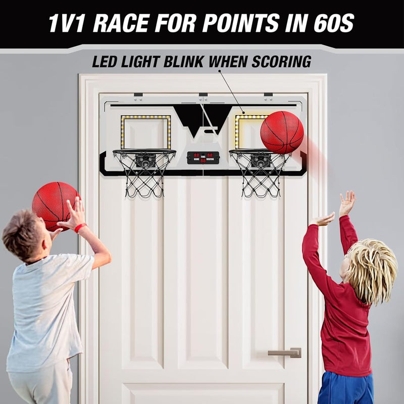 HYES 2 Player Basketball Game, Dual Shot Over The Door Mini Basketball Hoop Indoor with Scoreboard & LED, Basketball Toy Gifts for Kids Boys Girls Adults, Suit for Bedroom/Office/Outdoor/Pool, Black - Image 3